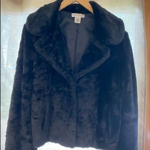 Vintage White House Black Market short faux fur black coat